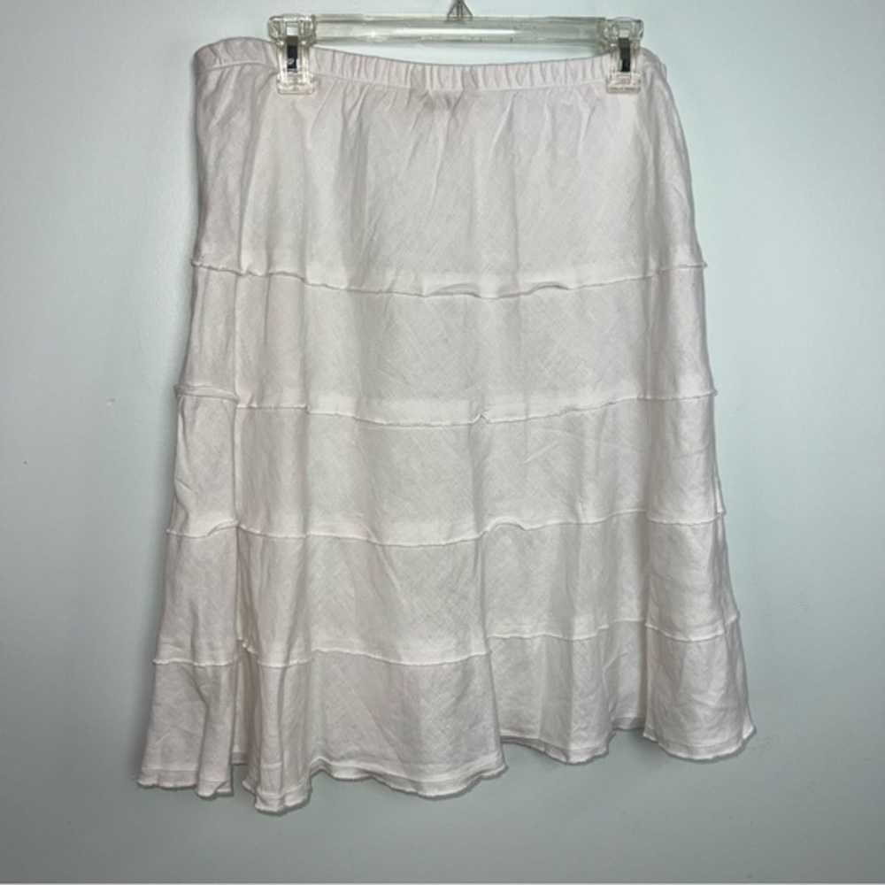 Soft Surroundings White 100% Linen Tiered Boho Midi Skirt Size Petite Large